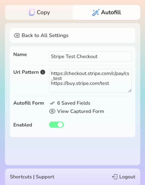 Screenshot of MultiField CopyCat - Autofill Setting Detail Panel