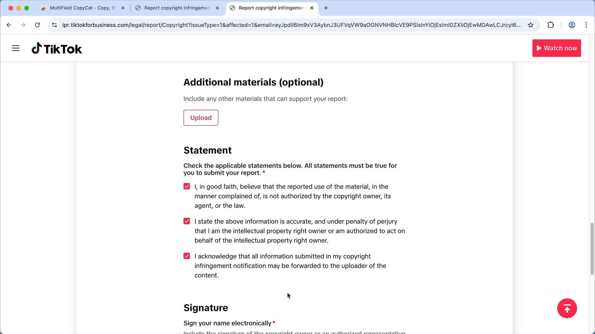 Filling in the TikTok form | MultiField CopyCat