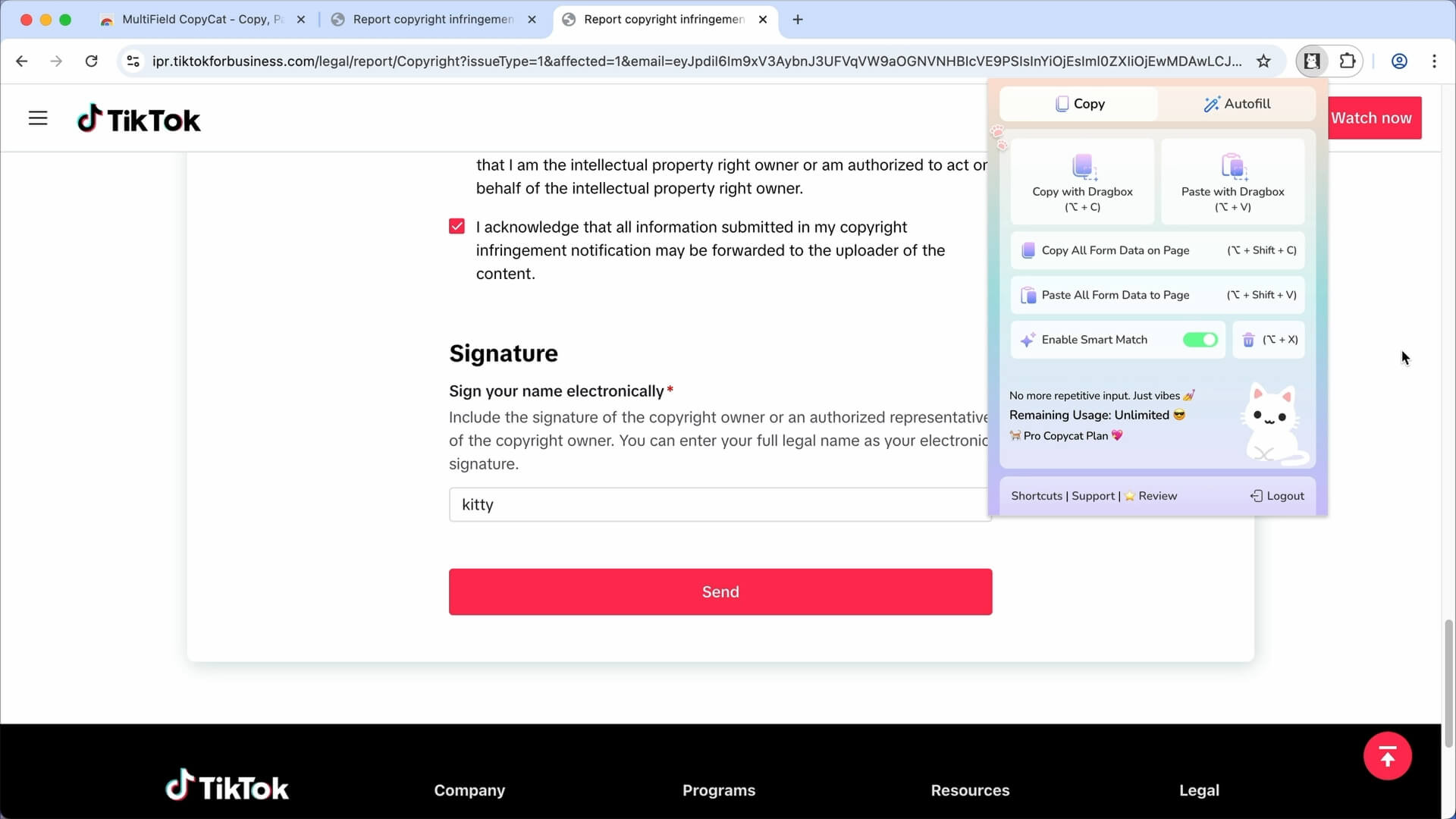 Click extension icon to open extension popup | MultiField CopyCat