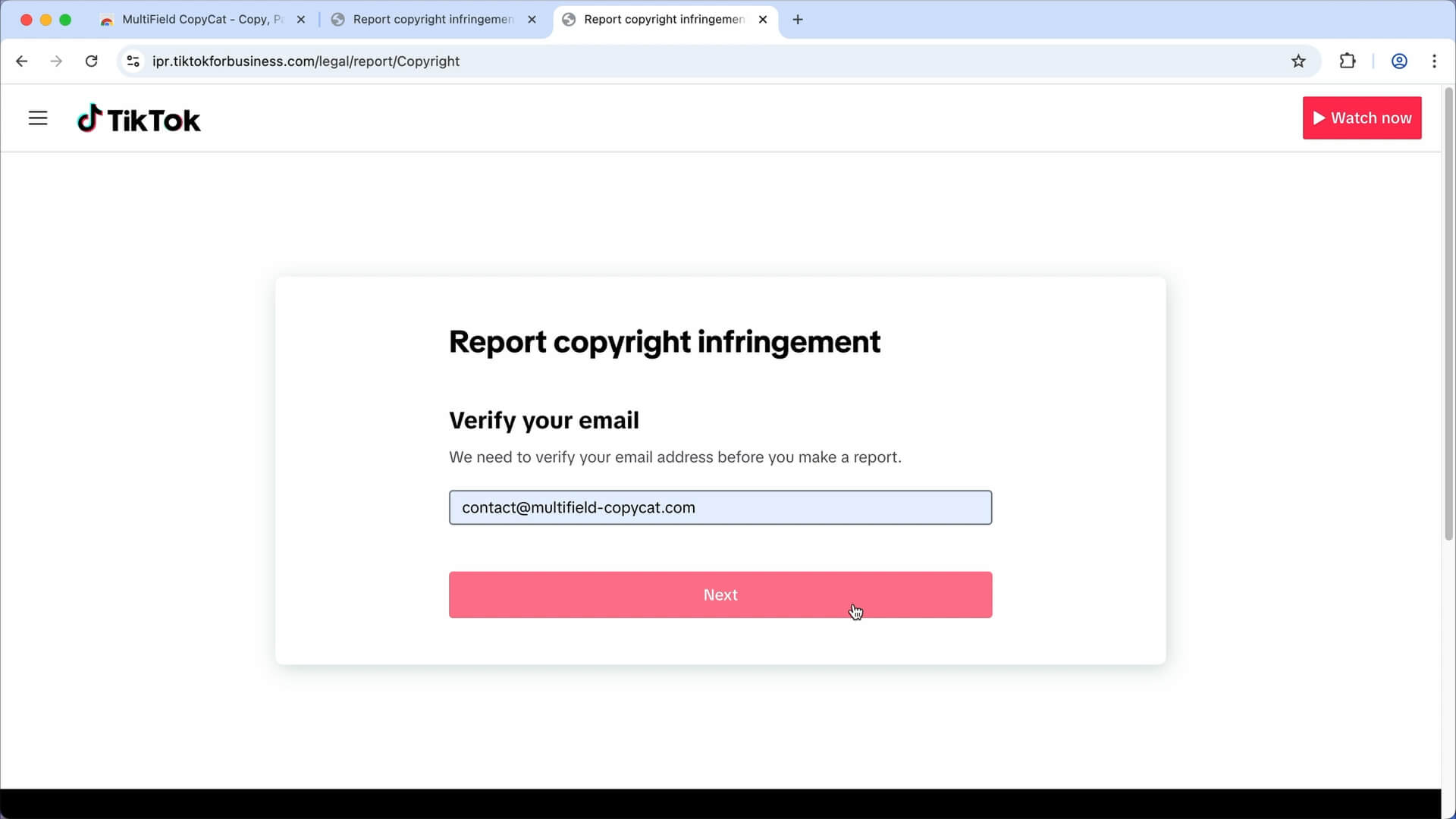 Enter your email to verify your email address | MultiField CopyCat
