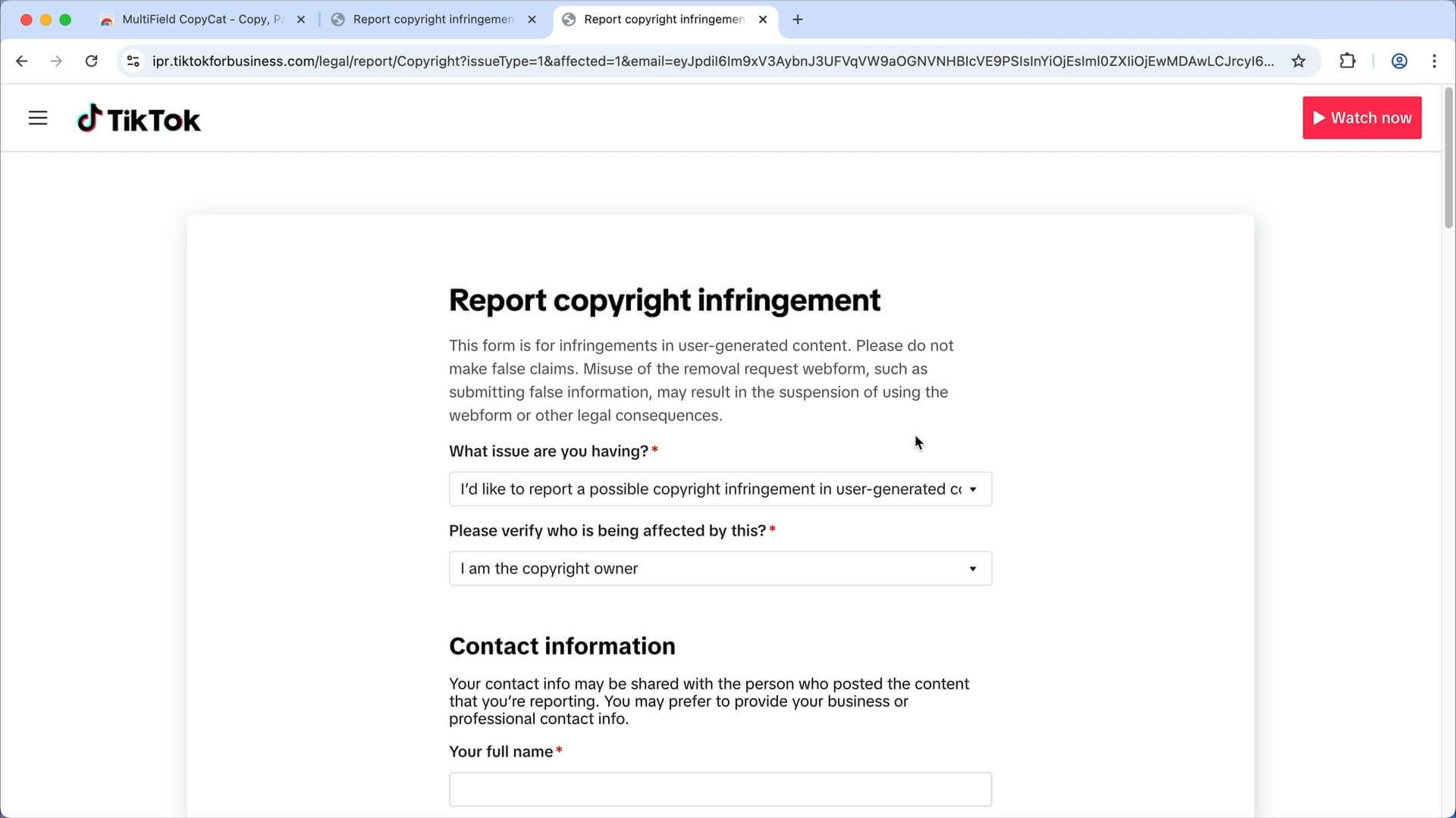 Email is now verified | MultiField CopyCat