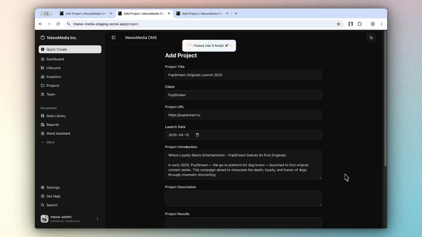 Pasted copied form data into multiple form fields