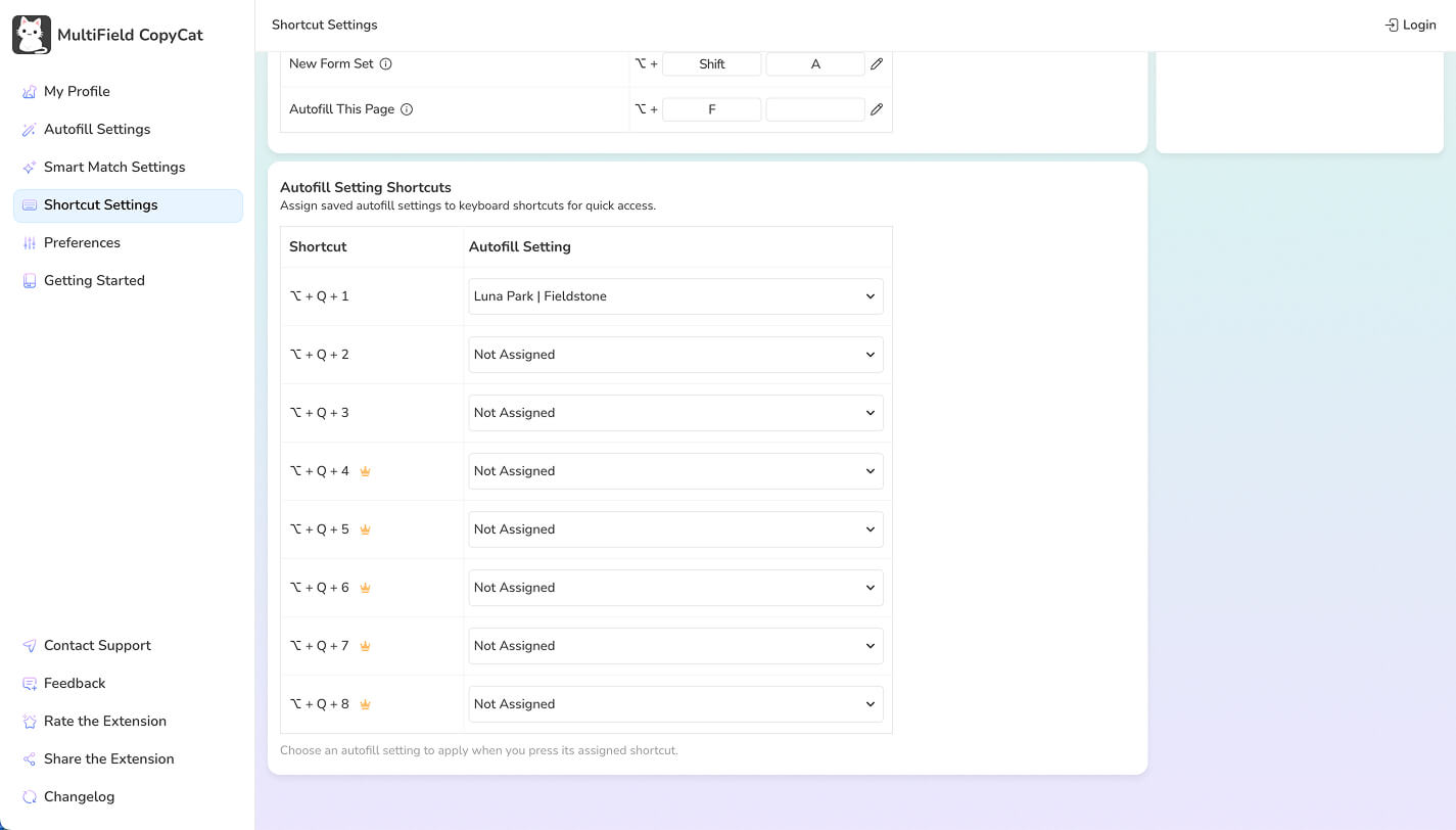 Assign an Autofill Setting to a keyboard shortcut