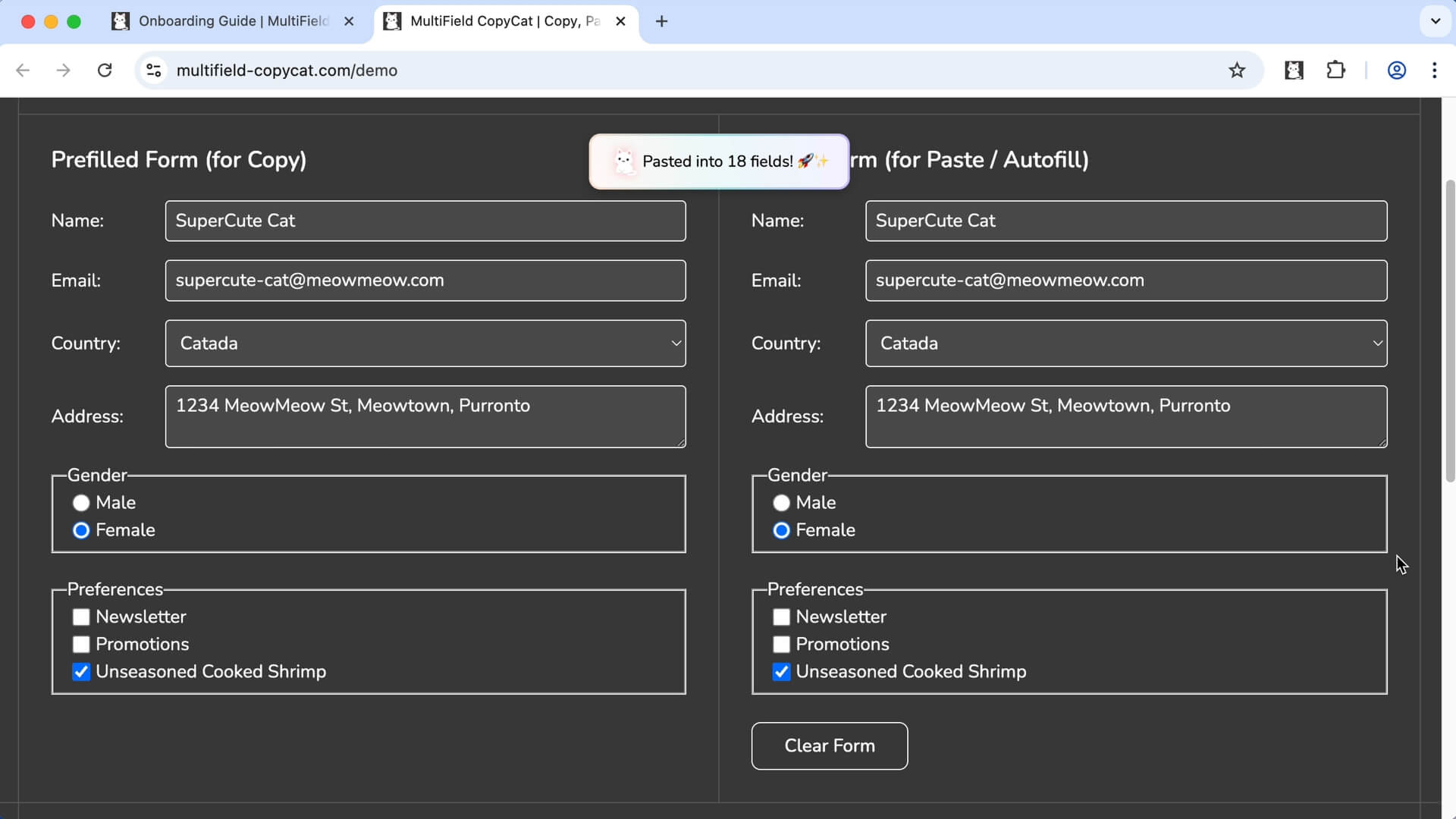 Pasted all copied form data into form successfully | MultiField CopyCat