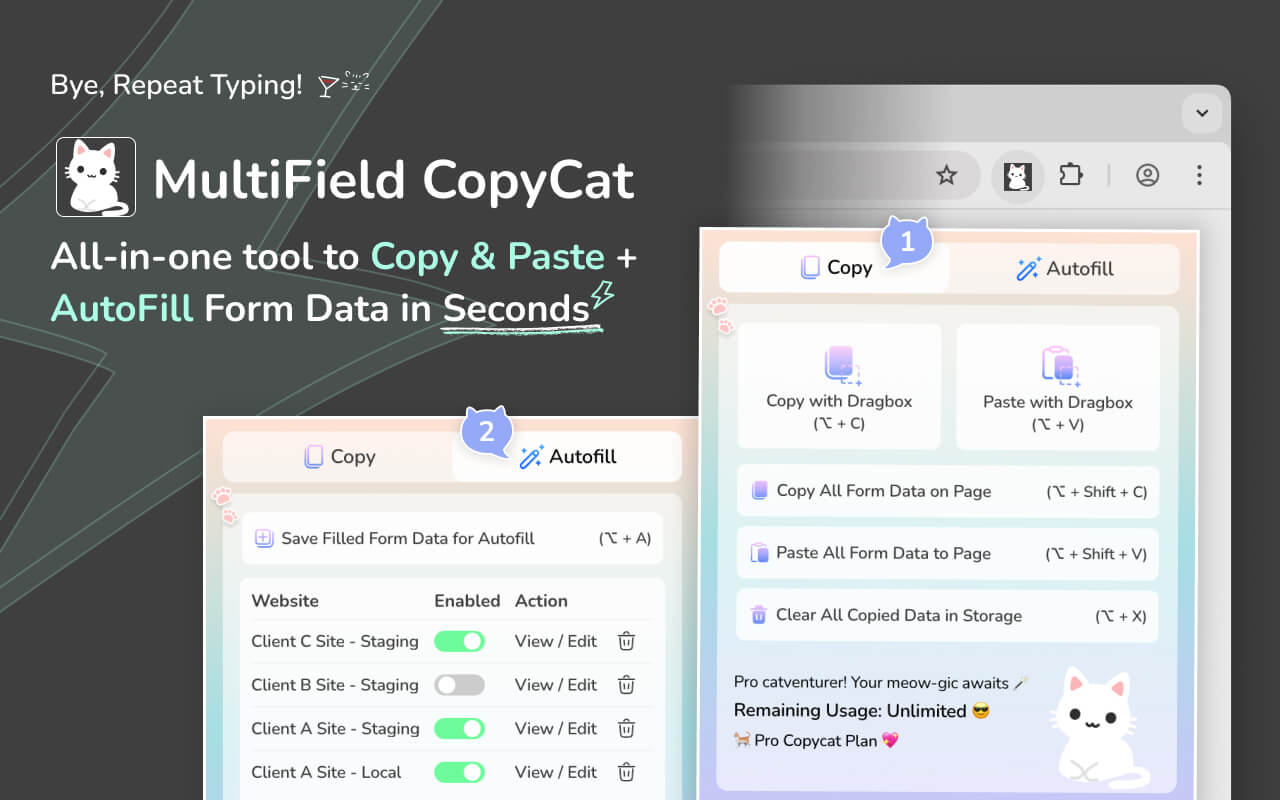 MultiField CopyCat: 2-in-1 tool to copy & autofill forms in seconds